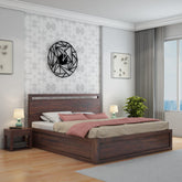 Livinn Solid Sheesham Wood Hydraulic Bed With Box Storage (King Size, Walnut Finish)